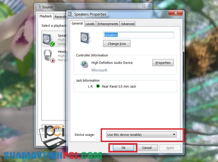 chọn Use this Device (enable) rồi nhấn OK