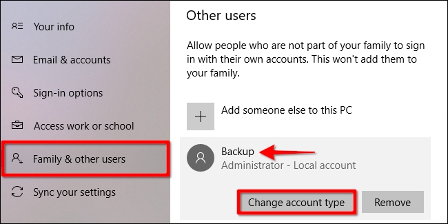 Click vào Change Account Type