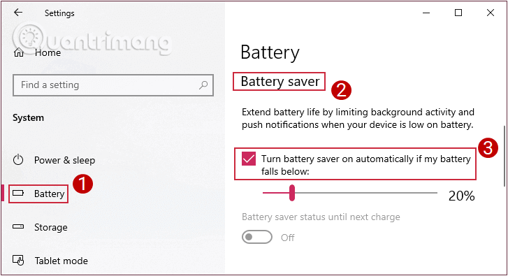 Nhấn chọn thiết lập Battery