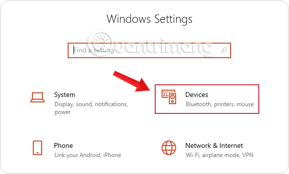 Nhấn chọn Devices trong Windows Settings