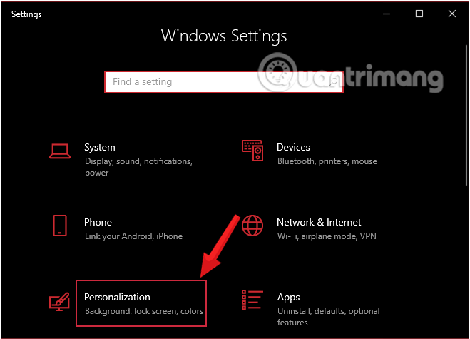 Nhấn chọn Personalization trong Windows Settings