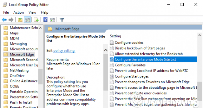 Tìm tùy chọn Configure the Enterprise Mode Site List