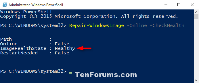 Sử dụng lệnh /CheckHealth trên PowerShell