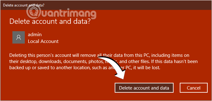 Click chọn Delete account and data ở thông báo hiện lên để xác nhận xóa user