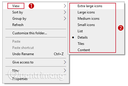 Sử dụng View để thay đổi kích thước biểu tượng file Windows 10