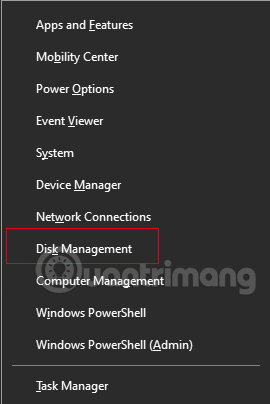 Mở Disk Management bằng menu Win X