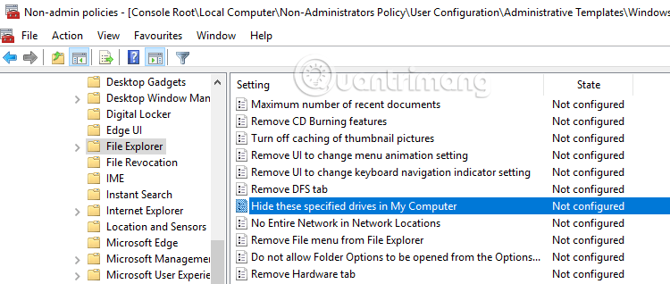 Thay đổi tùy chọn Hide these specified drives on My Computer