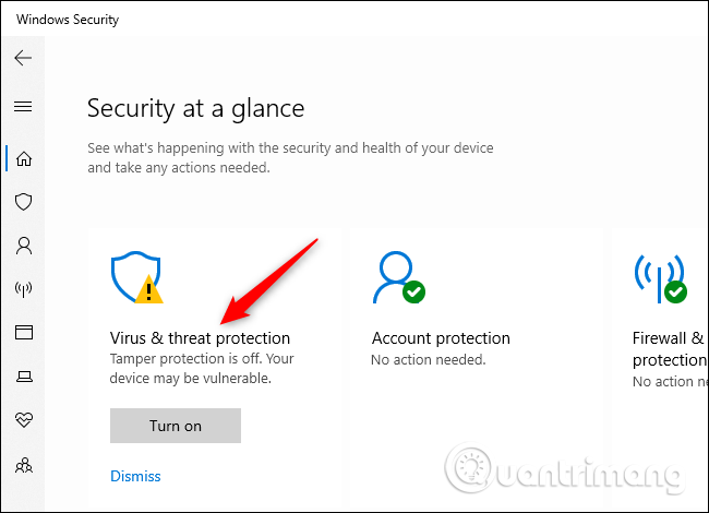 Click vào icon Virus & threat protection