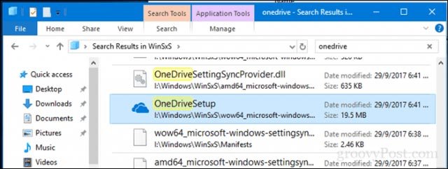 Trong trường tìm kiếm, bạn nhập từ khóa onedrive rồi đợi cho đến khi tệp cài đặt OneDriveSetup xuất hiện.