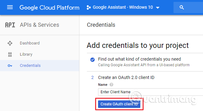 Click vào Create OAuth Client ID