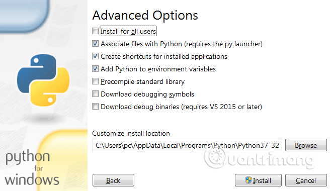 Chọn tùy chọn Add Python to environment variables