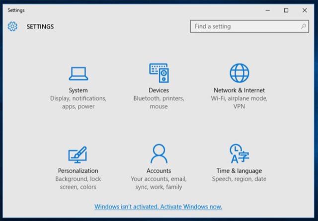  Bạn cũng sẽ nhìn thấy dòng chữ “Windows isn’t activated. Activate Windows now” nằm ở cuối ứng dụng Settings.