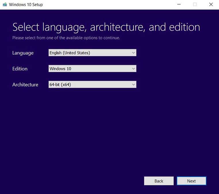 Selection Windows 10 Media Creation Tool