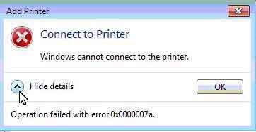 lỗi windows cannot connect to the printer 3