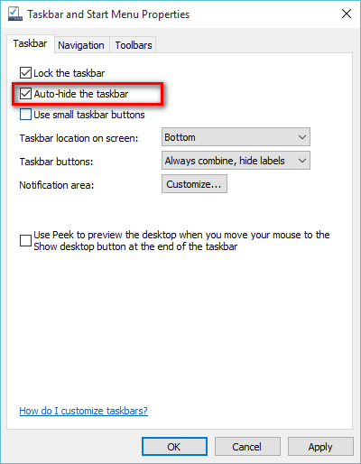 Cách Hide Taskbar Windows 10 2