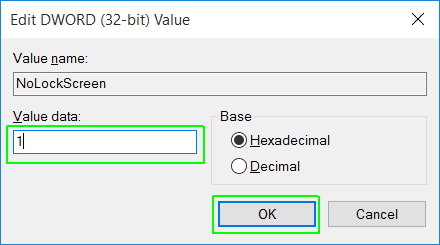 Set value to 1 and click Ok