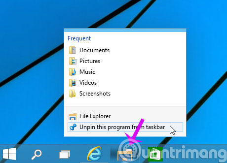 Sử dụng Shotcut dưới thanh Taskbar