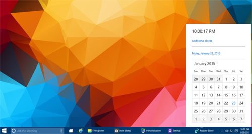 Cách kích hoạt Lịch và Đồng hồ ẩn trên Windows 10 Build 9926