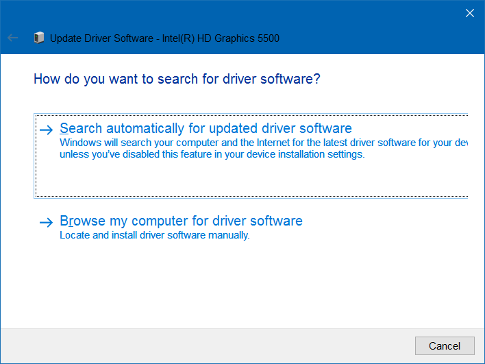 chọn Search automatically for updated driver software