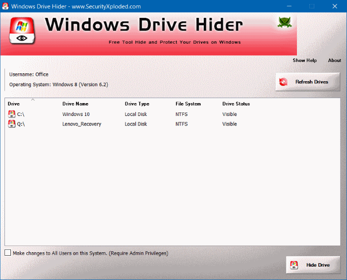Windows Drive Hider