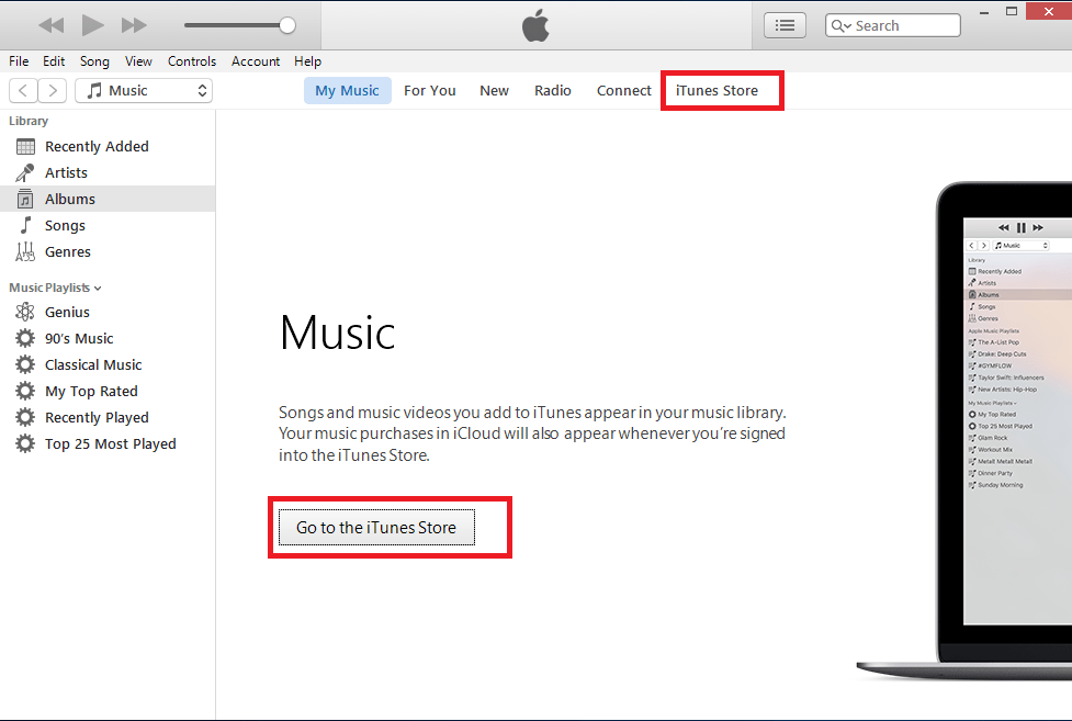 chọn nút iTunes Store