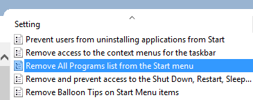  kích đúp chuột vào Remove All Programs list from the Start menu
