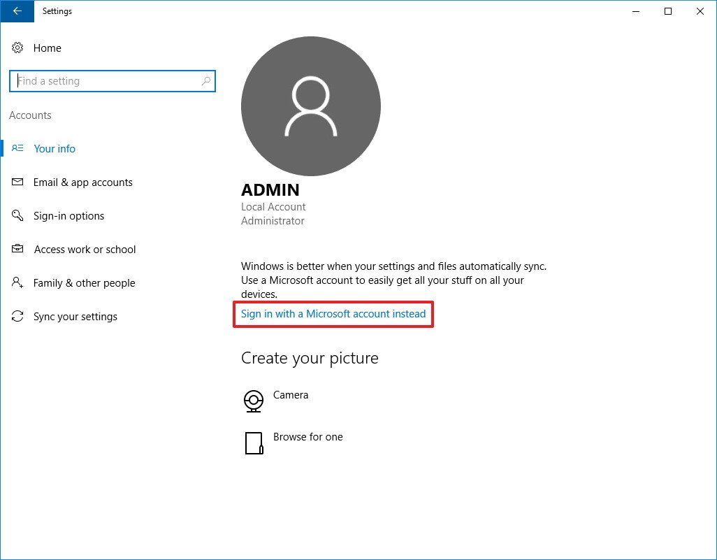Click chọn link Sign in with your Microsoft account instead