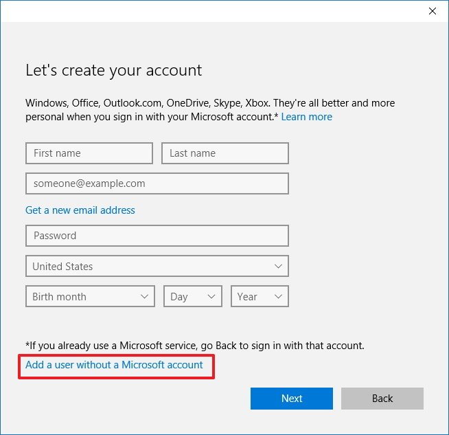  Add a user without a Microsoft account