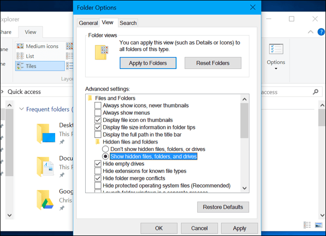 Show Hidden files, Folders and Drivers