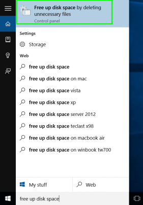 chọn shortcut Free up disk space...