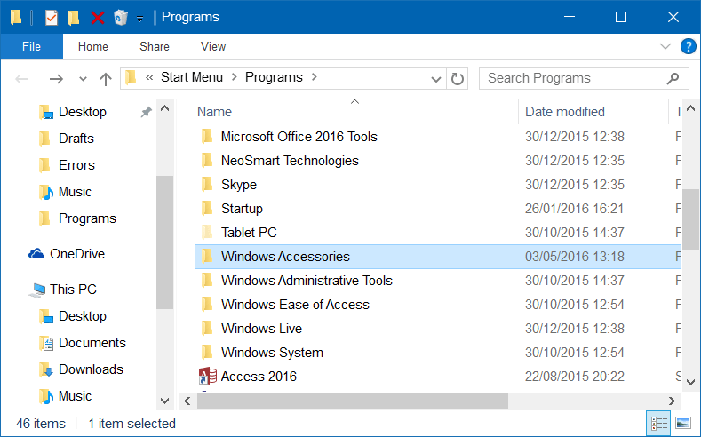 thư mục Windows Accessories