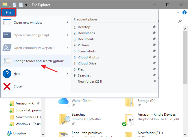  chọn Change folder and search options