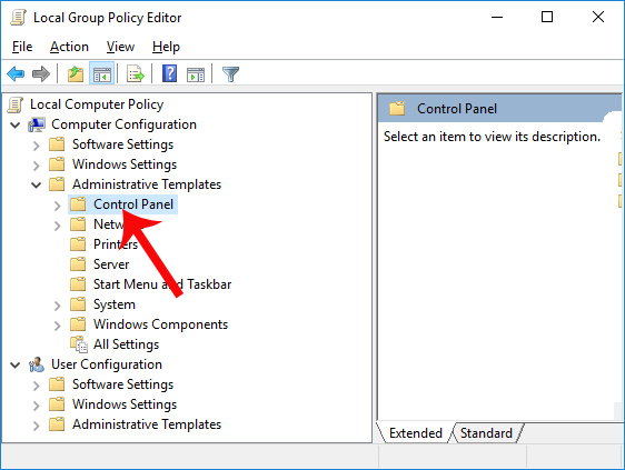 Giao diện hộp thoại Local Group Policy Editor