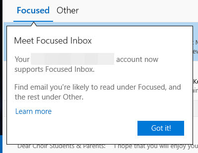 Mục Focused trên Mail Windows 10