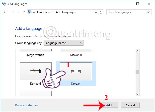Thêm ngôn ngữ tiếng Hàn Windows
