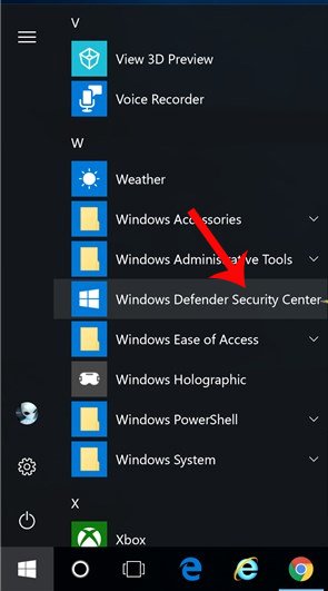 Nhấn chọn Windows Defender Security Center