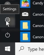Chọn mục Settings trên Windows 10