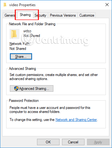 Chia sẻ thư mục qua mạng LAN Windows 10