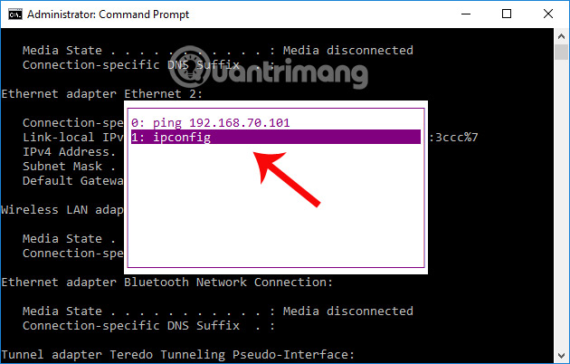 Danh sách lịch sử lệnh Command Prompt