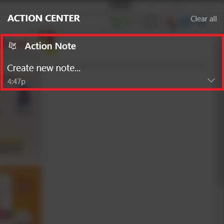 Action Note trên giao diện Action Center 