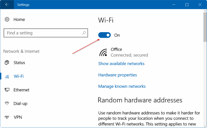 Tại mục Wifi, tiến hành tắt Wifi đi để xem tùy chọn Turn Wi-Fi back on.