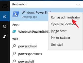 Kích chuột vào Windows PowerShell rồi chọn Run as administrator