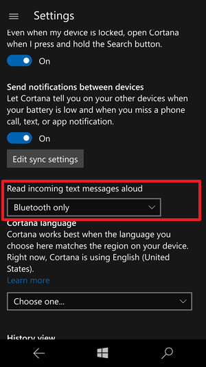 Trên Windows 10 Mobile bạn còn tìm thấy thêm tùy chọn Read incoming text messages aloud
