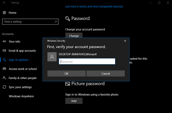 Xác nhận mật khẩu tài khoản hiện tại 