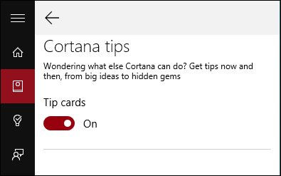 Tắt hiển thị thẻ tip trong Cortana