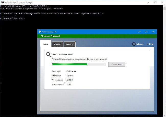 Thao tác với Windows Defender bằng Command Prompt