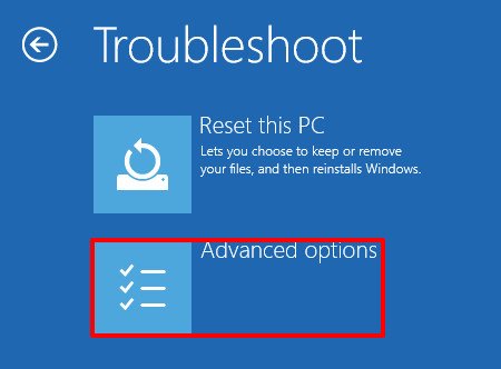  Trên cửa sổ Troubleshoot, bạn click chọn Advanced options.