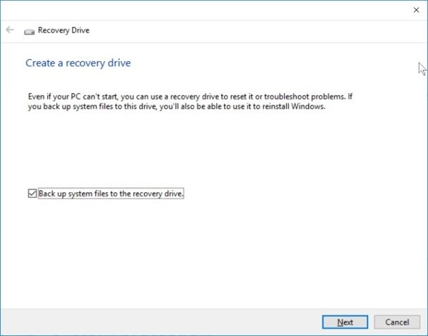 Cửa sổ thiết lập Recovery trên Windows 10