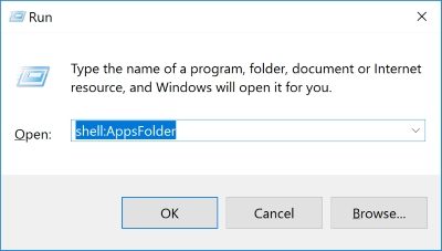 Gõ shell:AppsFolder vào cửa sổ Run