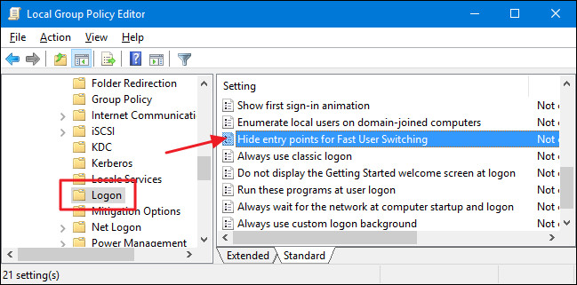 Hide entry points for Fast User Switching